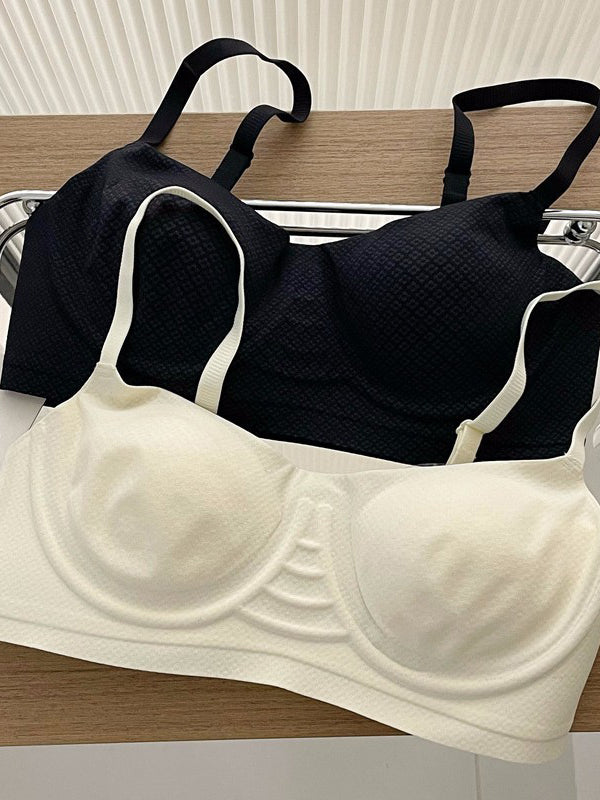 Seamless Thin Cup Gathering Anti-Sagging Wireless Soft Support Bra Black