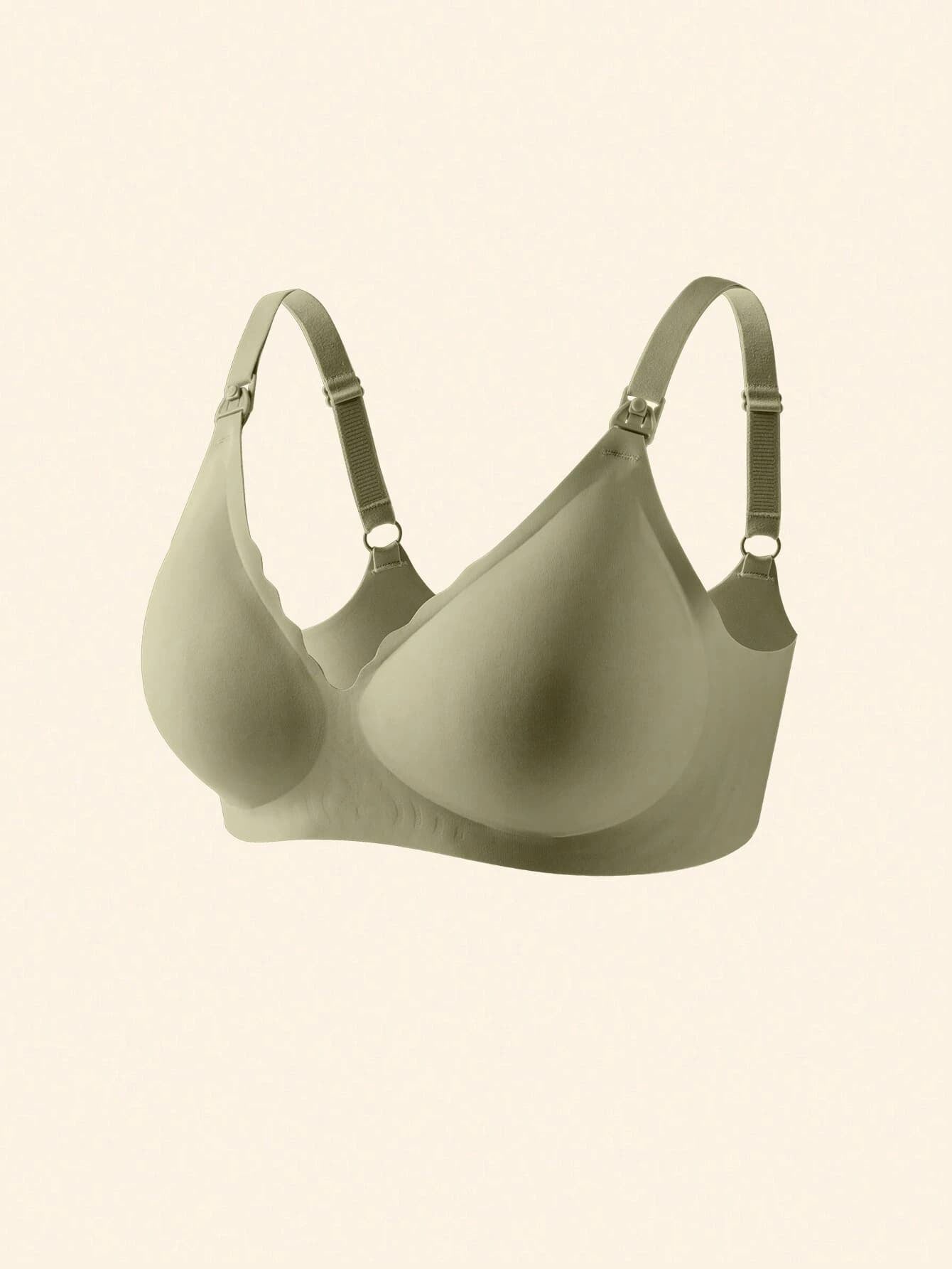 Soft Gel Seamless Wireless One-Piece Fixed Cup Nursing Bra OliveDrab
