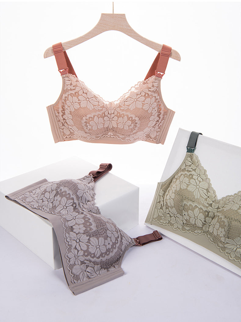 Plus Size Large Cup Lace Non-Steel Ring Maternity Nursing Bra LightGreen