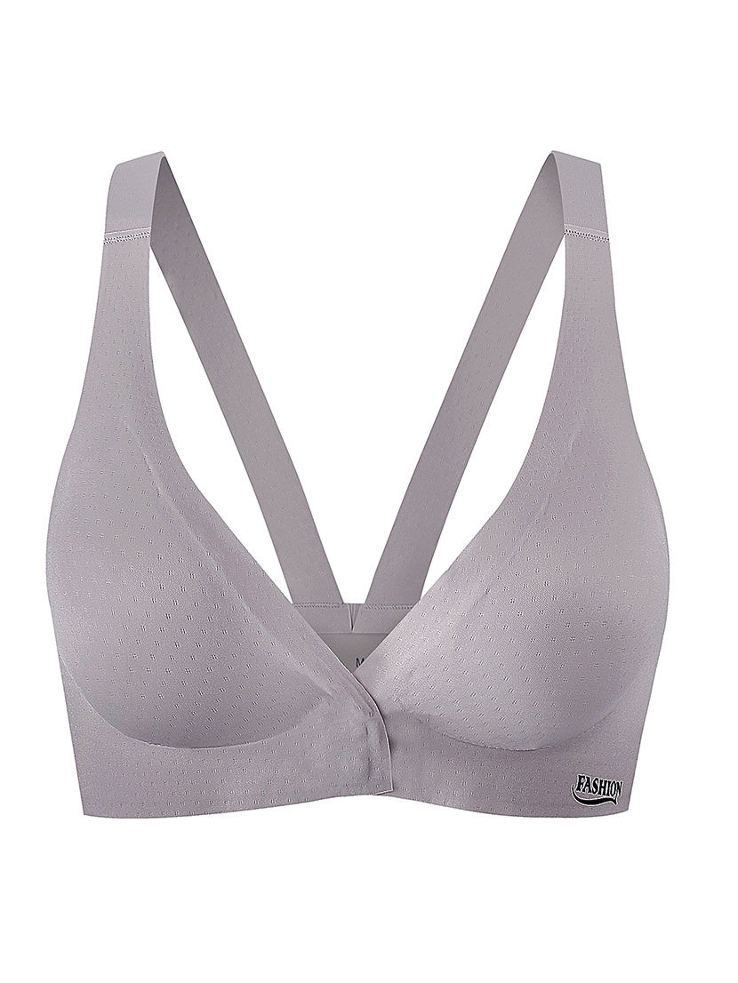 Large Size Front Button Seamless Backless Bra Gray