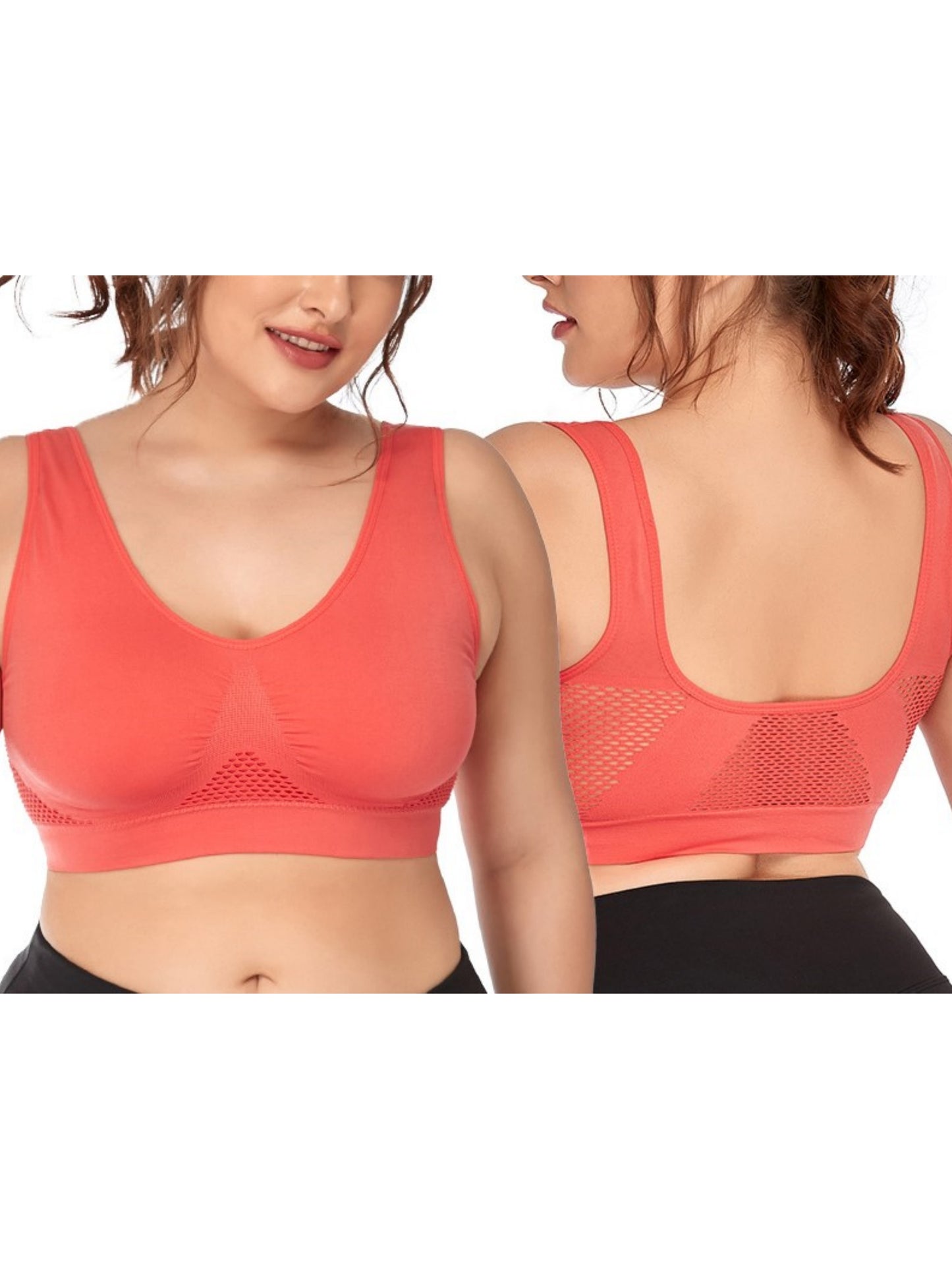 Wireless Hollow Mesh Sports Yoga Bra LightCoral