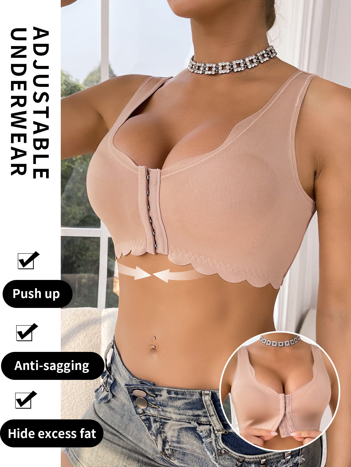 Push-up Wire-Free Portable Front-Closure Sports Bra, Comfortable and Seamless
