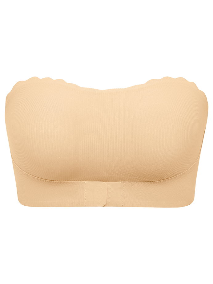 Unique Stripe Seamless Wave Edge Breathable Bra Anti-Slip Strapless Front Closure Cornsilk