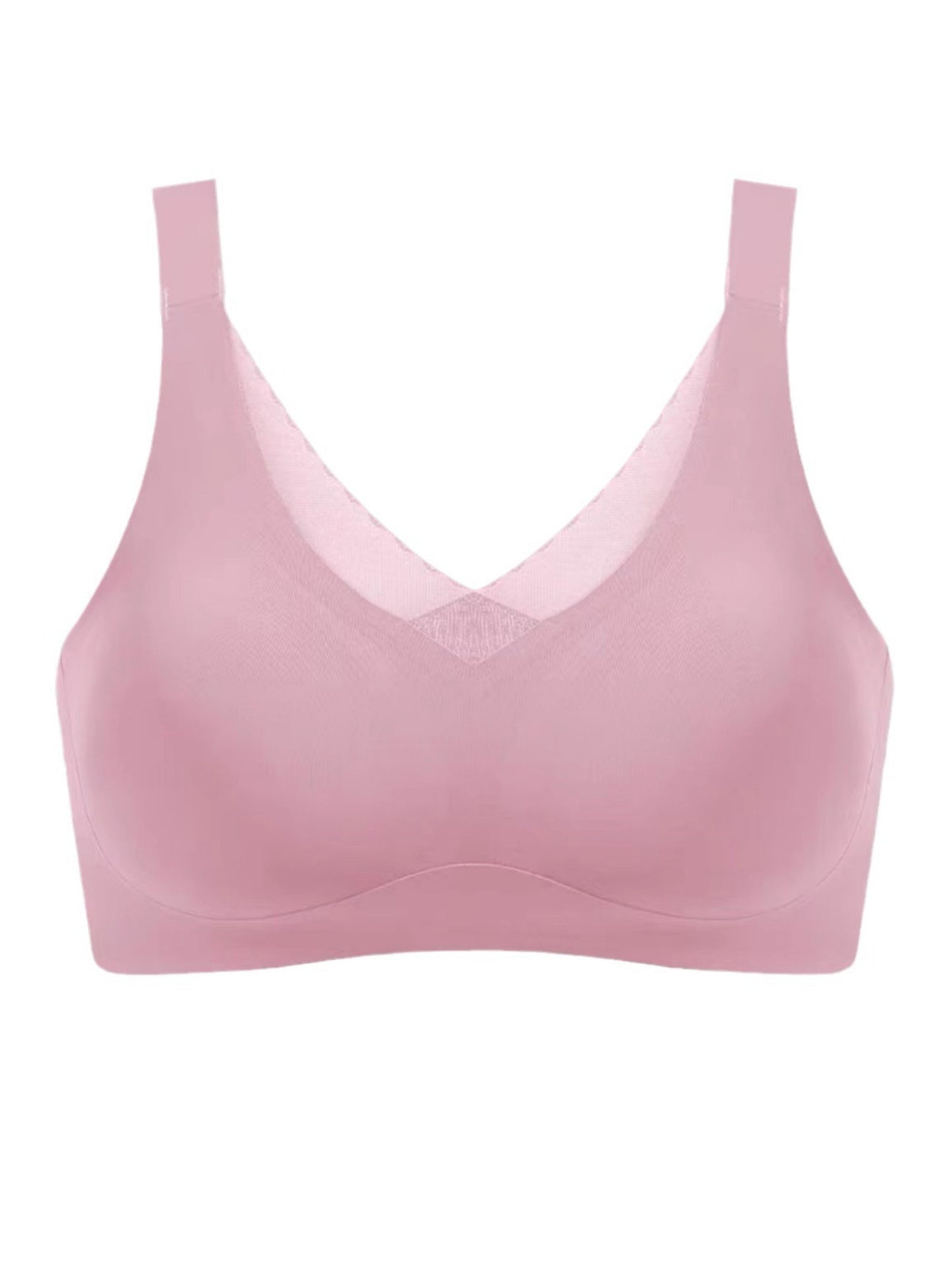 V-neck Seamless Comfort Everyday T-Shirt Wireless Bra Pink