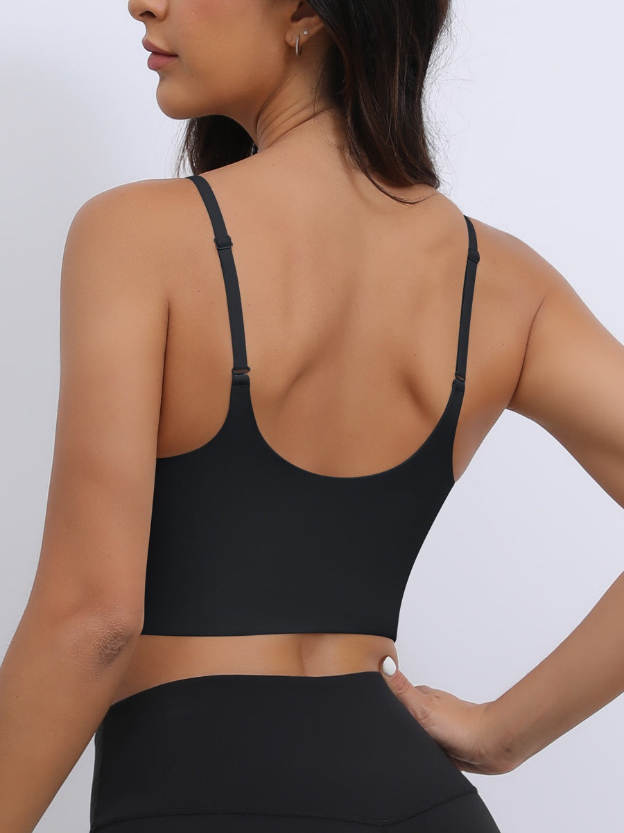 Sexy U-Back Yoga Bra with Adjustable Thin Straps for Shaping and Support Black