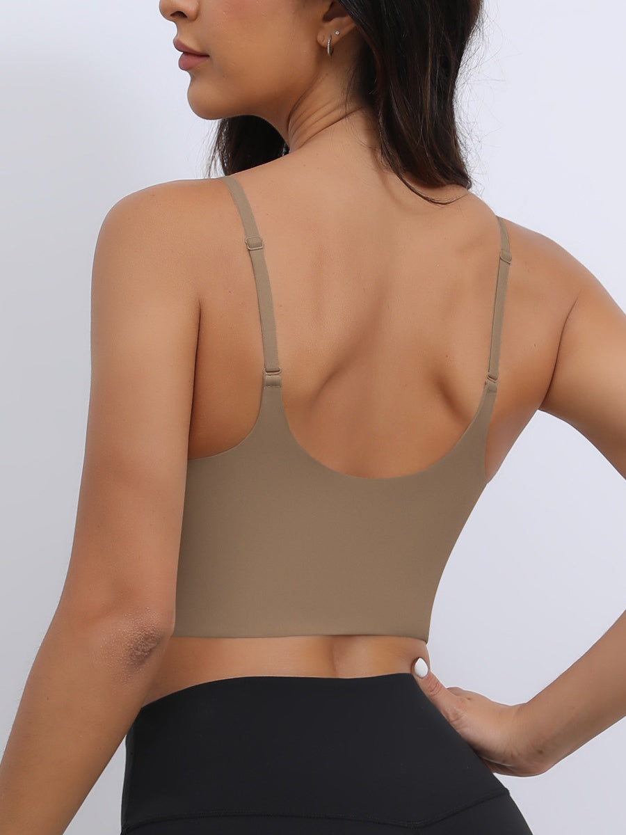 Sexy U-Back Yoga Bra with Adjustable Thin Straps for Shaping and Support Tan