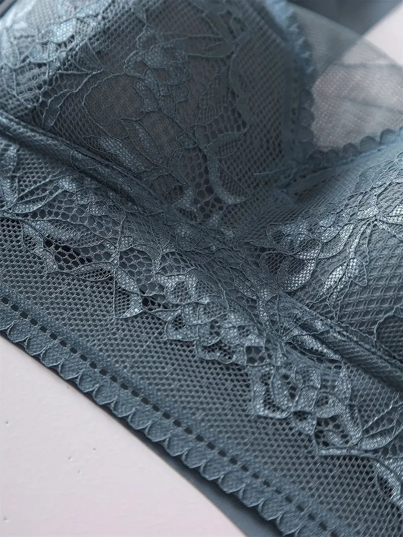 Contrast Lace Wireless Bra, Soft & Comfortable Tank Bra, Women's Lingerie & Underwear Blue