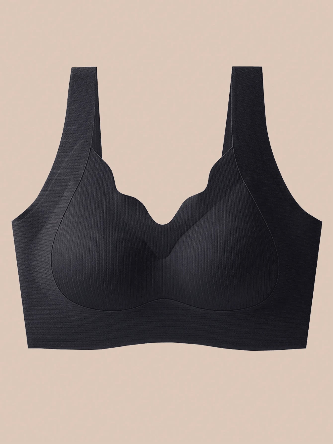 Seamless Casual Comfort Tank Style Seamless V-Neck Yoga Sports Breathable Back Bra Black