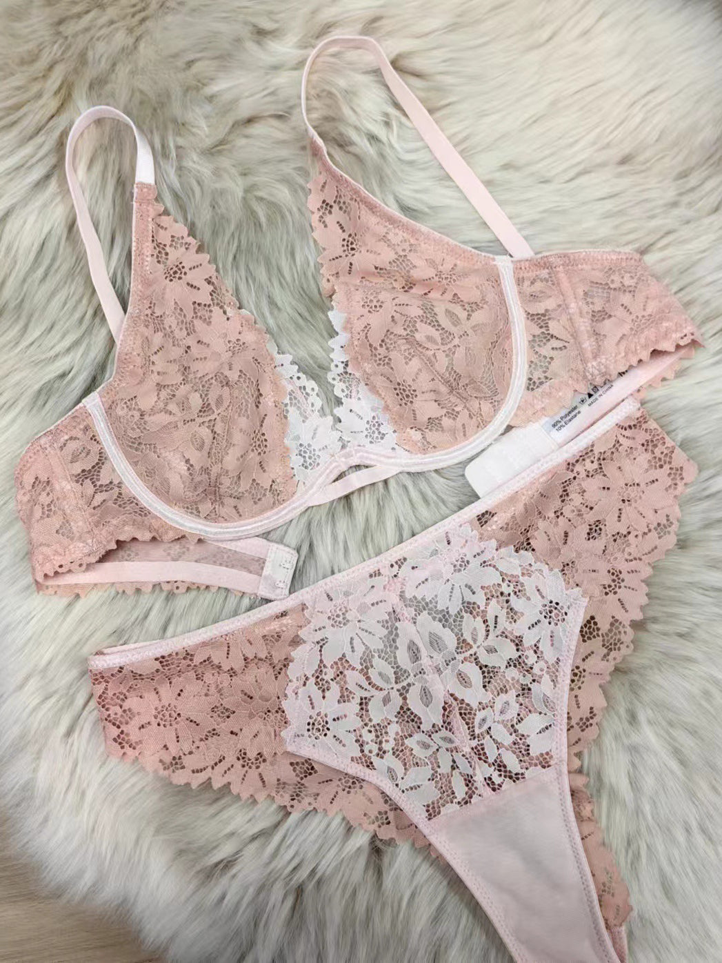 French Women's Sensual Ultra-thin Lace Anti-Sagging Bra Set Pink