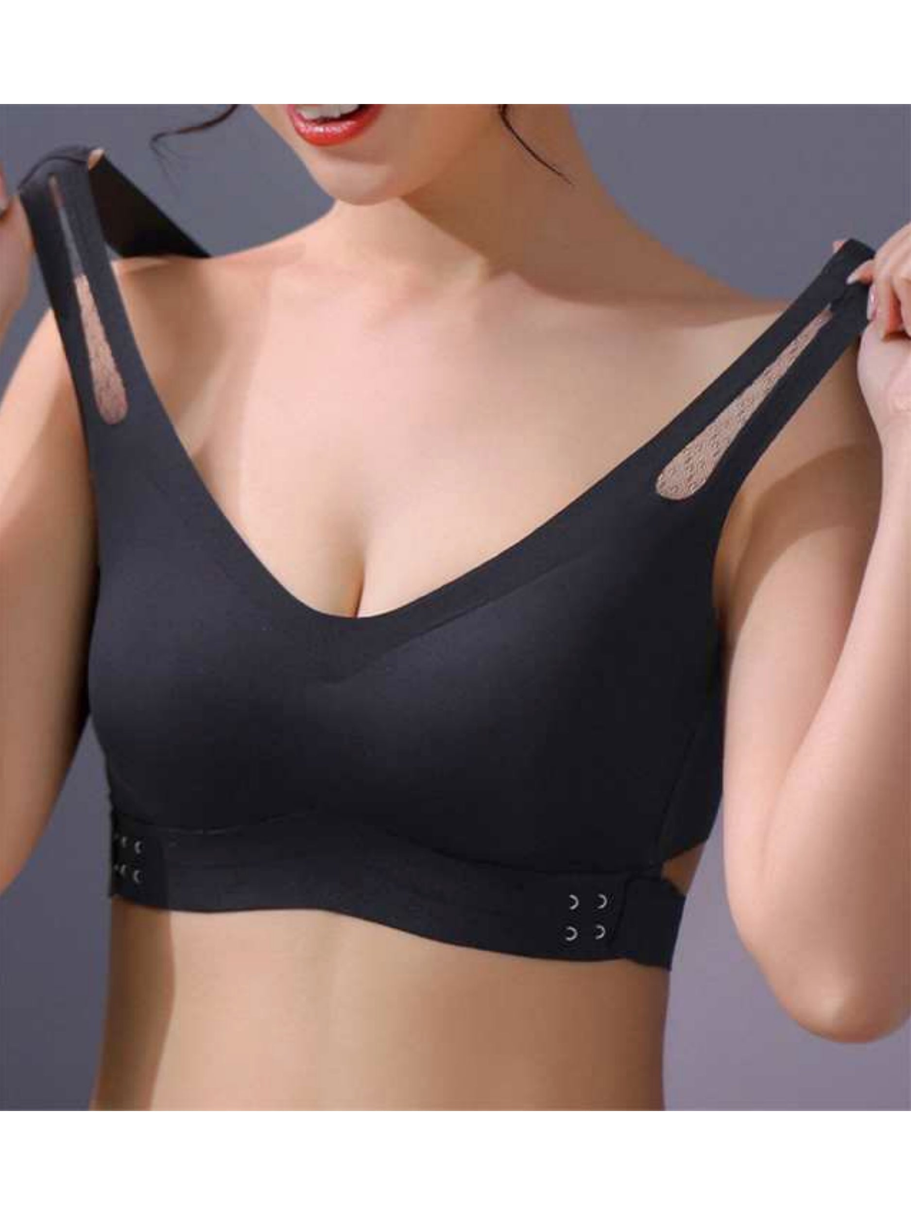 Solid Color Front Closure Wireless Seamless Bra Black