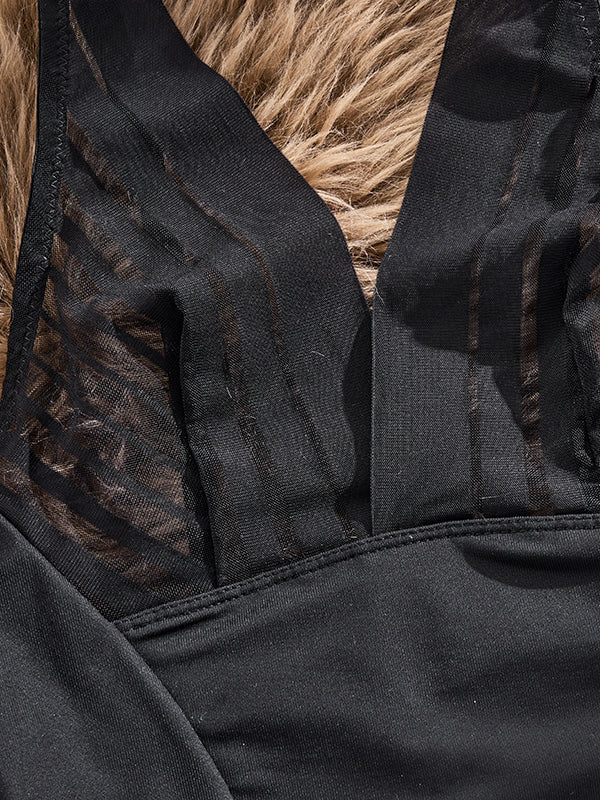 Sheer Mesh Splicing Seamless Sexy Back Shaping Bodysuit