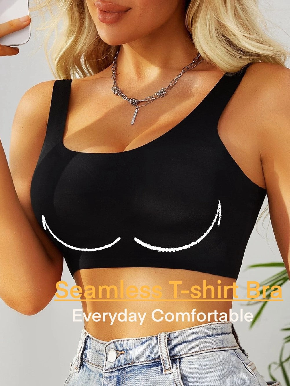 Solid Hollow Invisible Seamless & Comfortable Wirefree Bra Black