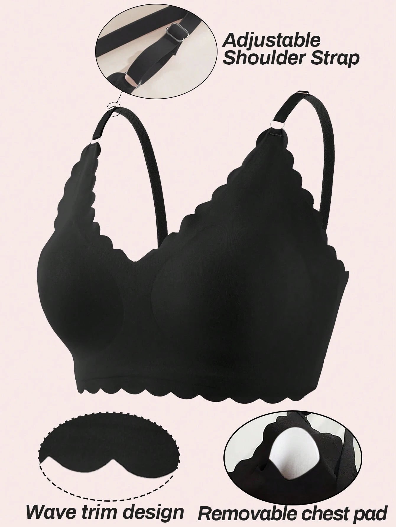 Women's Solid Color Wavy Edge Camisole Tank Top Seamless Bra