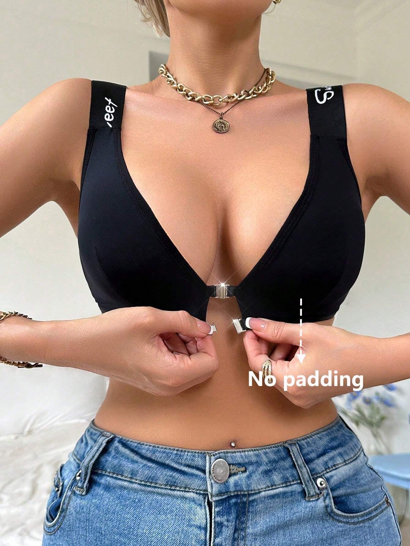 Ladies' Front Closure Romantic Letter Printed Wireless Sexy Bra Sports