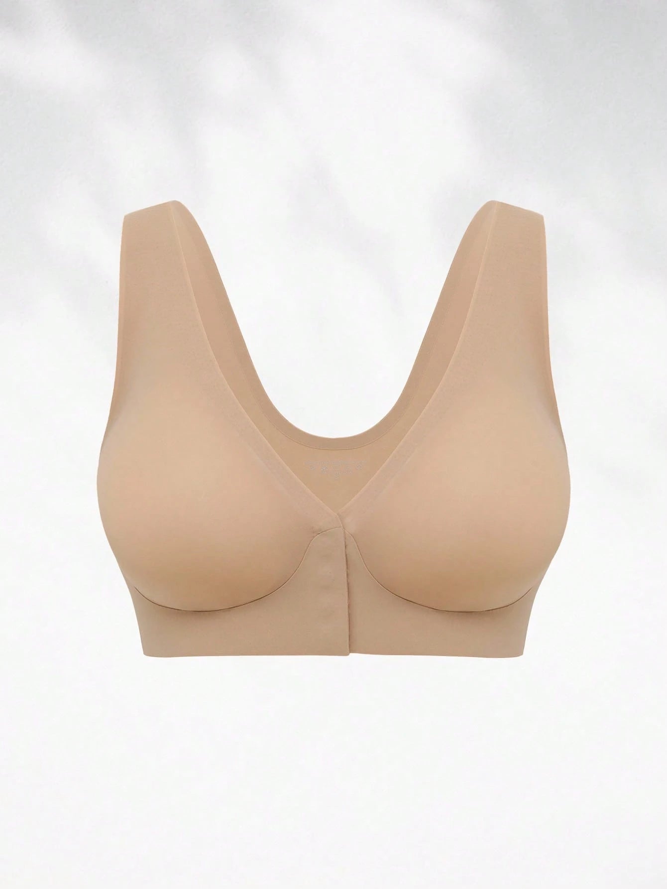 Deep V-Neck Front-Button Solid ColorBra, mit herausnehmbaren Pads Wireless Bra Ivory