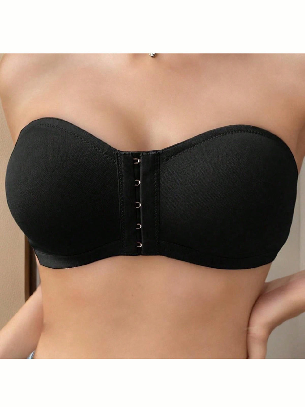 Women's Simple Front Button Multi-Ribbed Wireless Comfortable Non-Reducing Bra Black