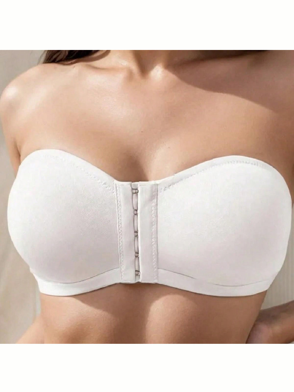 Women's Simple Front Button Multi-Ribbed Wireless Comfortable Non-Reducing Bra White
