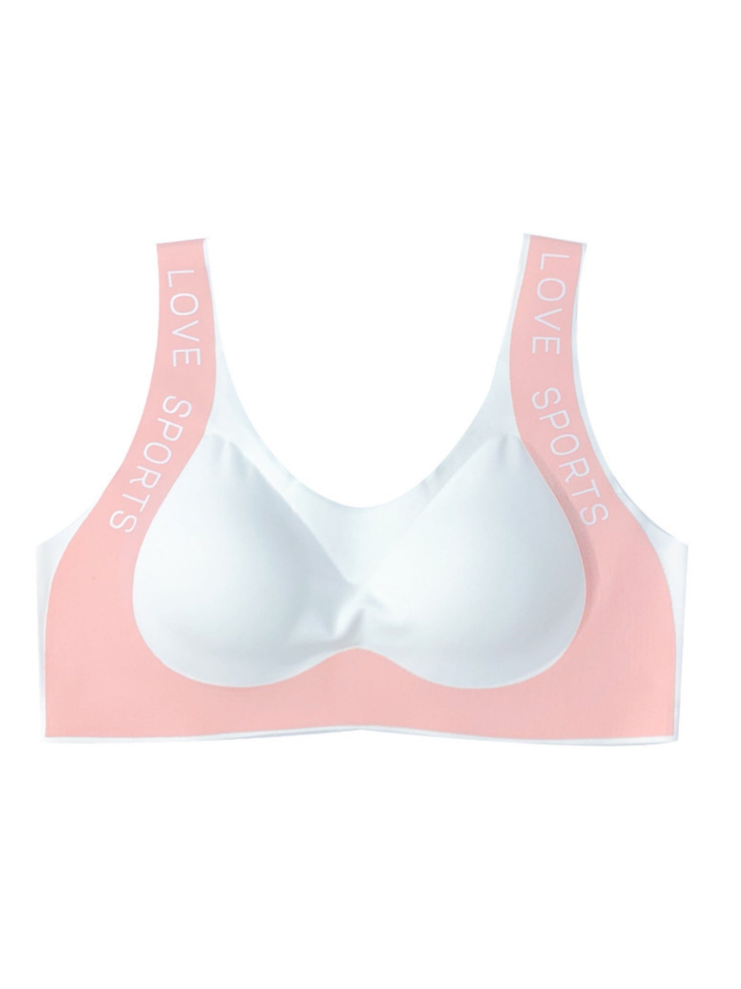 Letter Print Wide Strap Comfy & Breathable Seamless Push Up Bra Pink