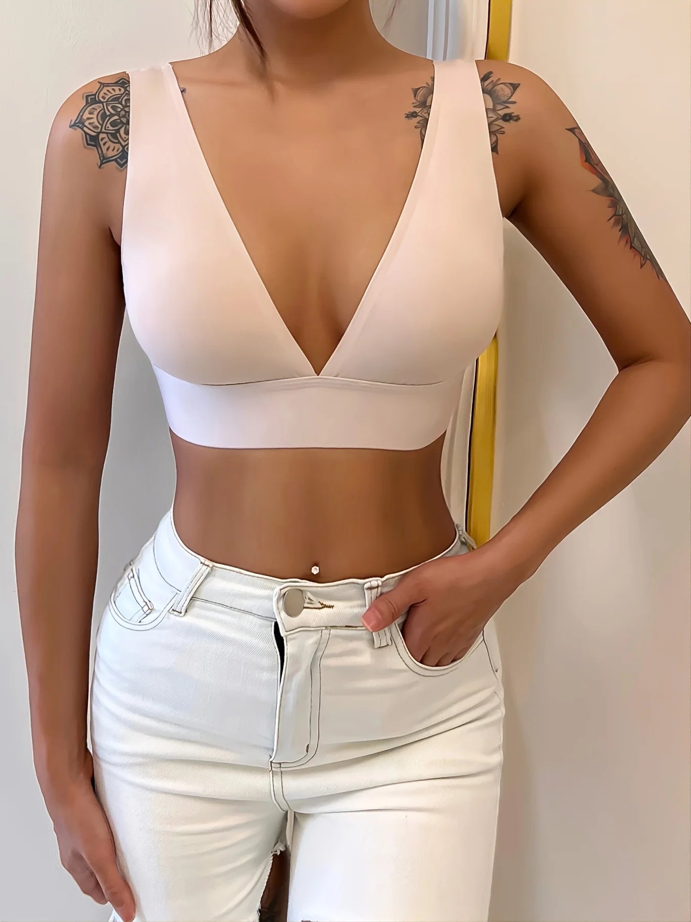 Women's T Shirt Bra with Push Up Padded Bralette Bra Without Underwire  Seamless Comfortable Soft Cup No Show Sports Bra Beige at  Women's  Clothing store