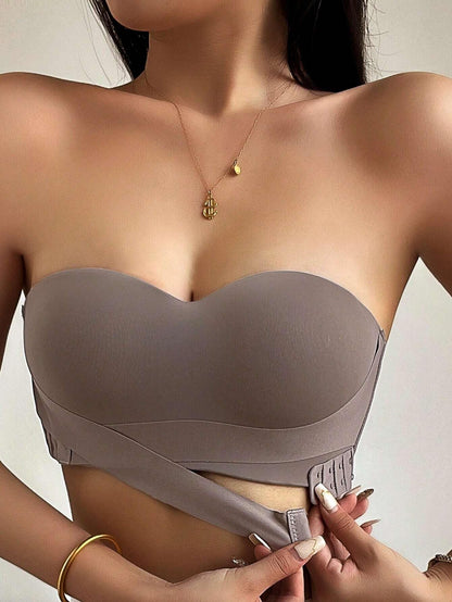 Ladies Solid Color Backless Hollow Out Strapless Bra Peru