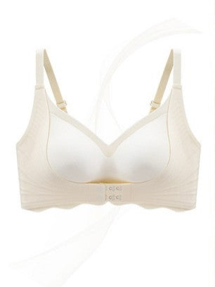 Front Closure Deep V-neck Seamless Push-up Bra Beige