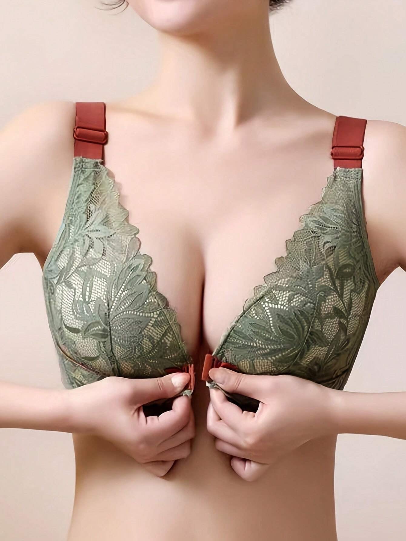 Sexy Lace Comfortable Breathable Front Closure Bra Green