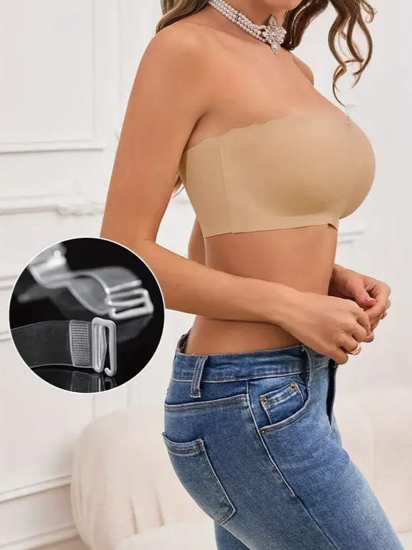 Front Closure Wireless Strapless Bra Beige