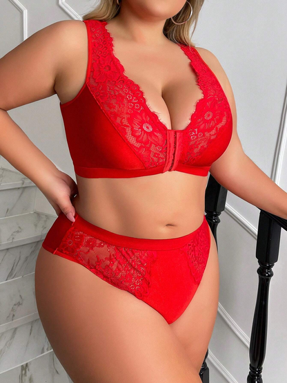 Front Closure Wireless & Comfortable Bra Set, Plus Size