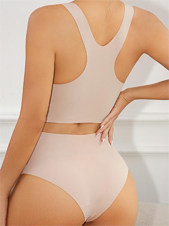 Seamless Racerback Wireless Tank Bra and Panty Set Beige