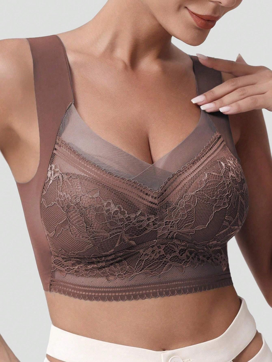 Minimizer Lace Mesh Wireless Bra RosyBrown