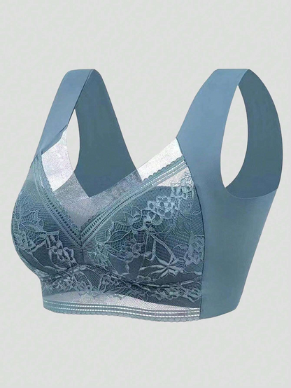 Minimizer Lace Mesh Wireless Bra Blue