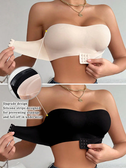 Solid Color Front Closure Push Up Strapless Bra