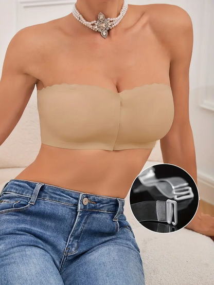 Front Closure Wireless Strapless Bra Beige