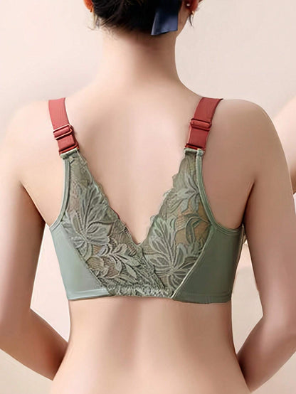 Sexy Lace Comfortable Breathable Front Closure Bra Green