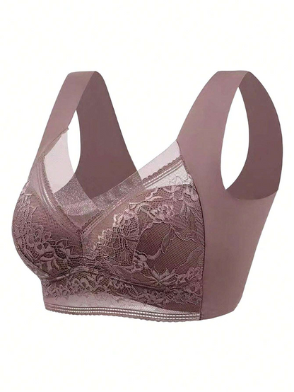 Minimizer Lace Mesh Wireless Bra RosyBrown