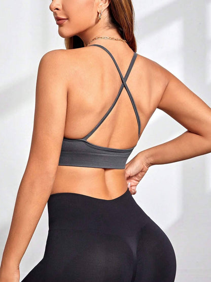 Gathering Sexy Deep V Seamless Sports Bra Grey