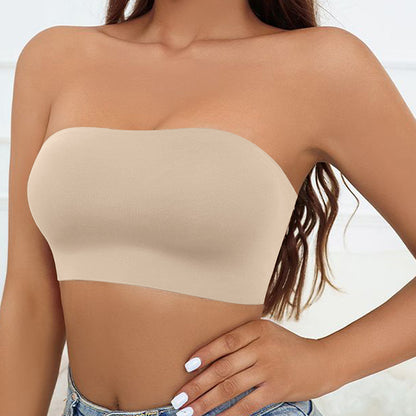 Plain Wireless Strapless Bra Beige