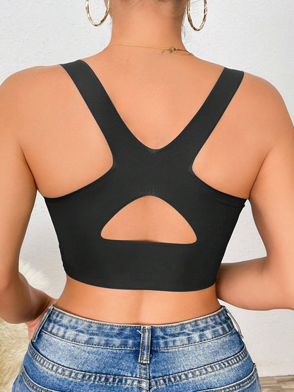 Breathable Criss-Cross Back Lace Wireless Bra Black