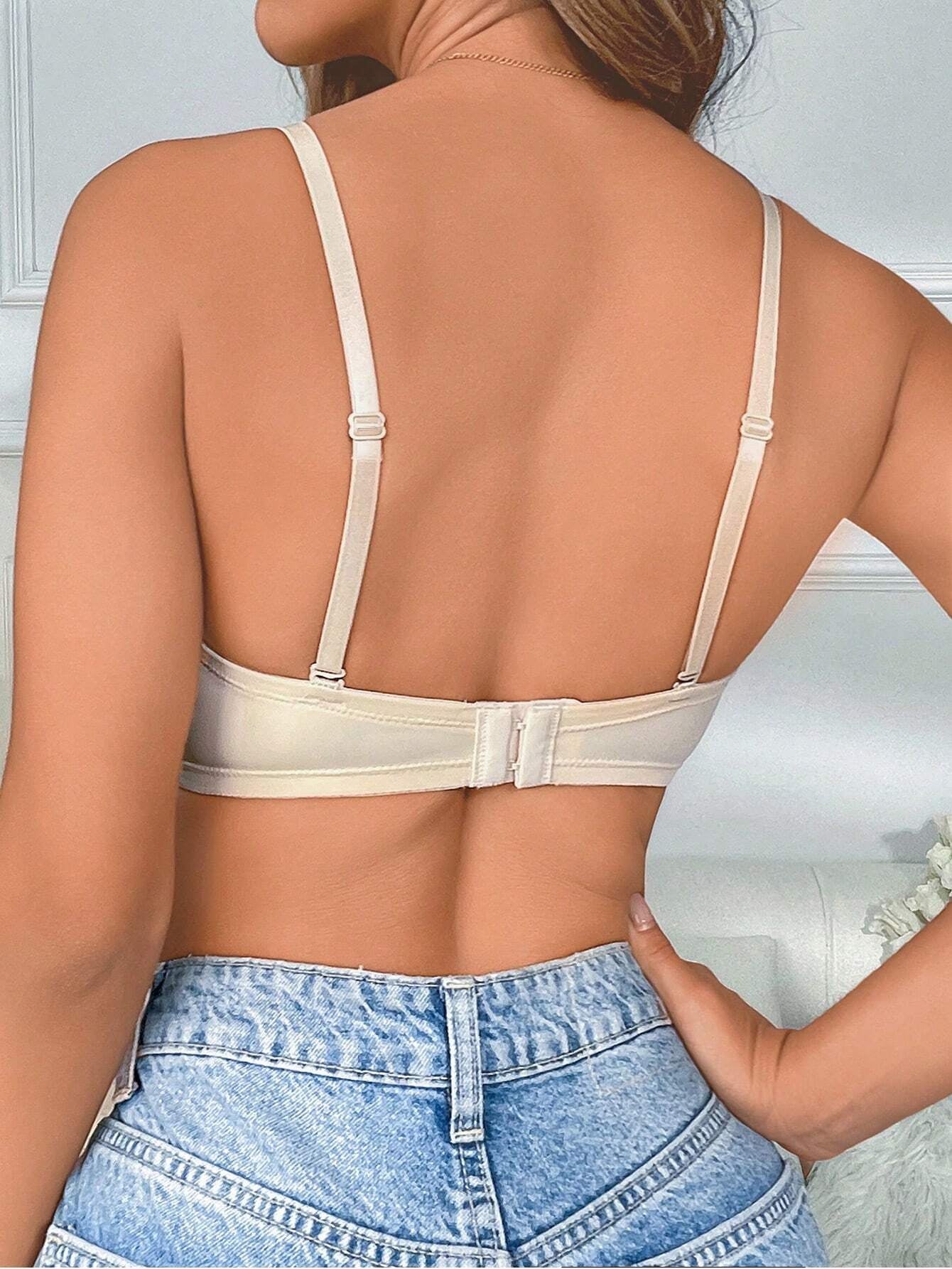 Sexy Half Cup Front and Back Clasp Gathered Non-slip Bra Beige