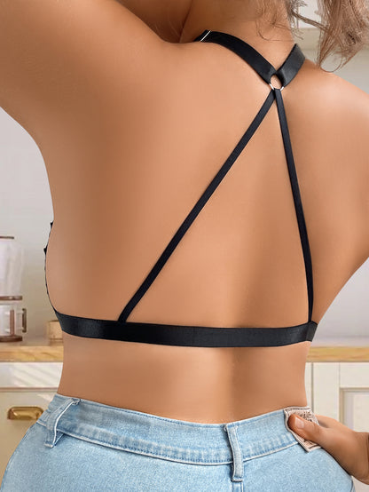 Lace Trim Push-Up Plus Size Bra with Adjustable Thin Y-Straps