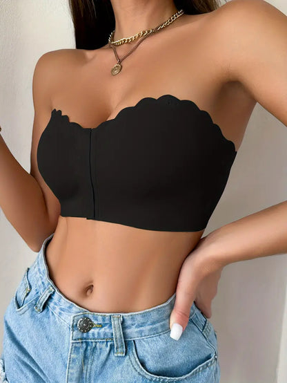 Front Closure Wireless Strapless Bra Black