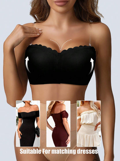 Front Closure Wireless Strapless Bra Black