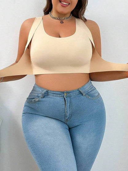 Plus Size Front Closure Push-up Wireless Bra Beige