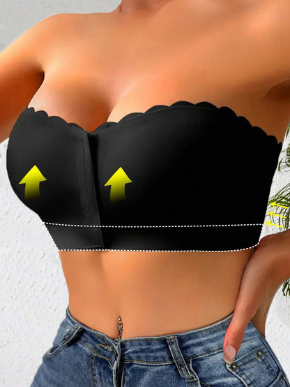 Front Closure Wireless Strapless Bra Black