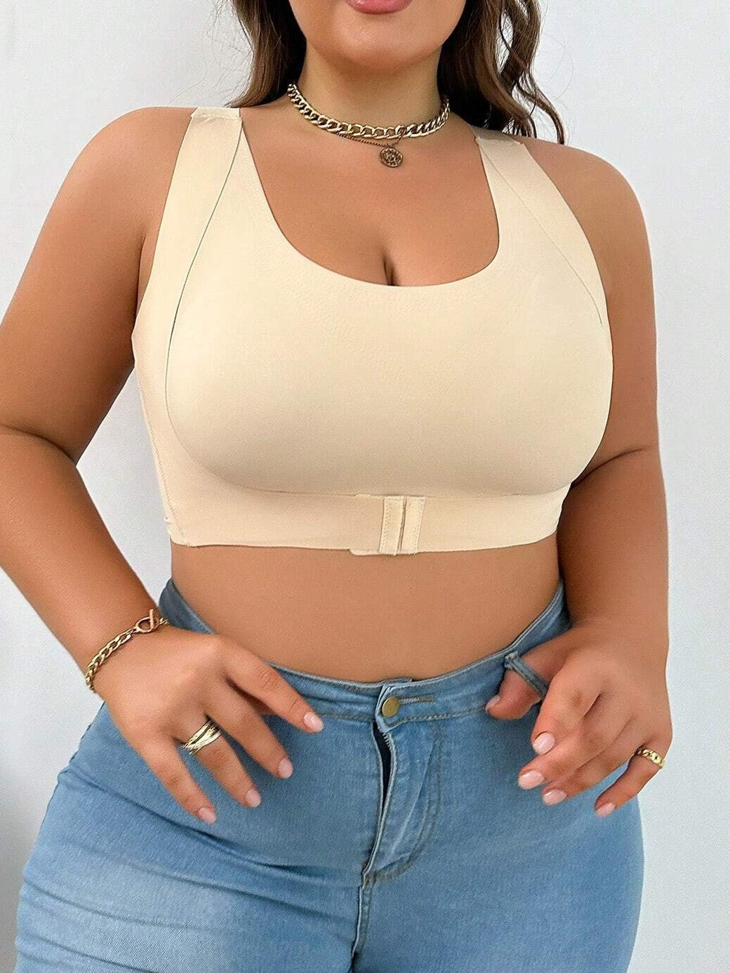 Plus Size Front Closure Push-up Wireless Bra Beige