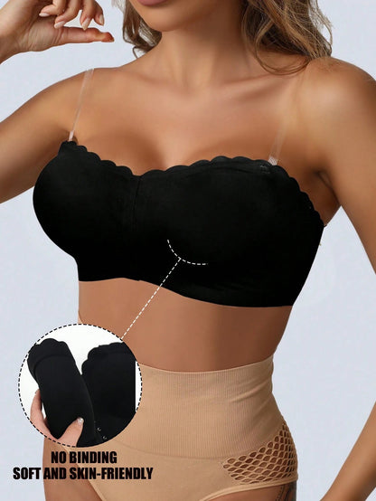 Front Closure Wireless Strapless Bra Black