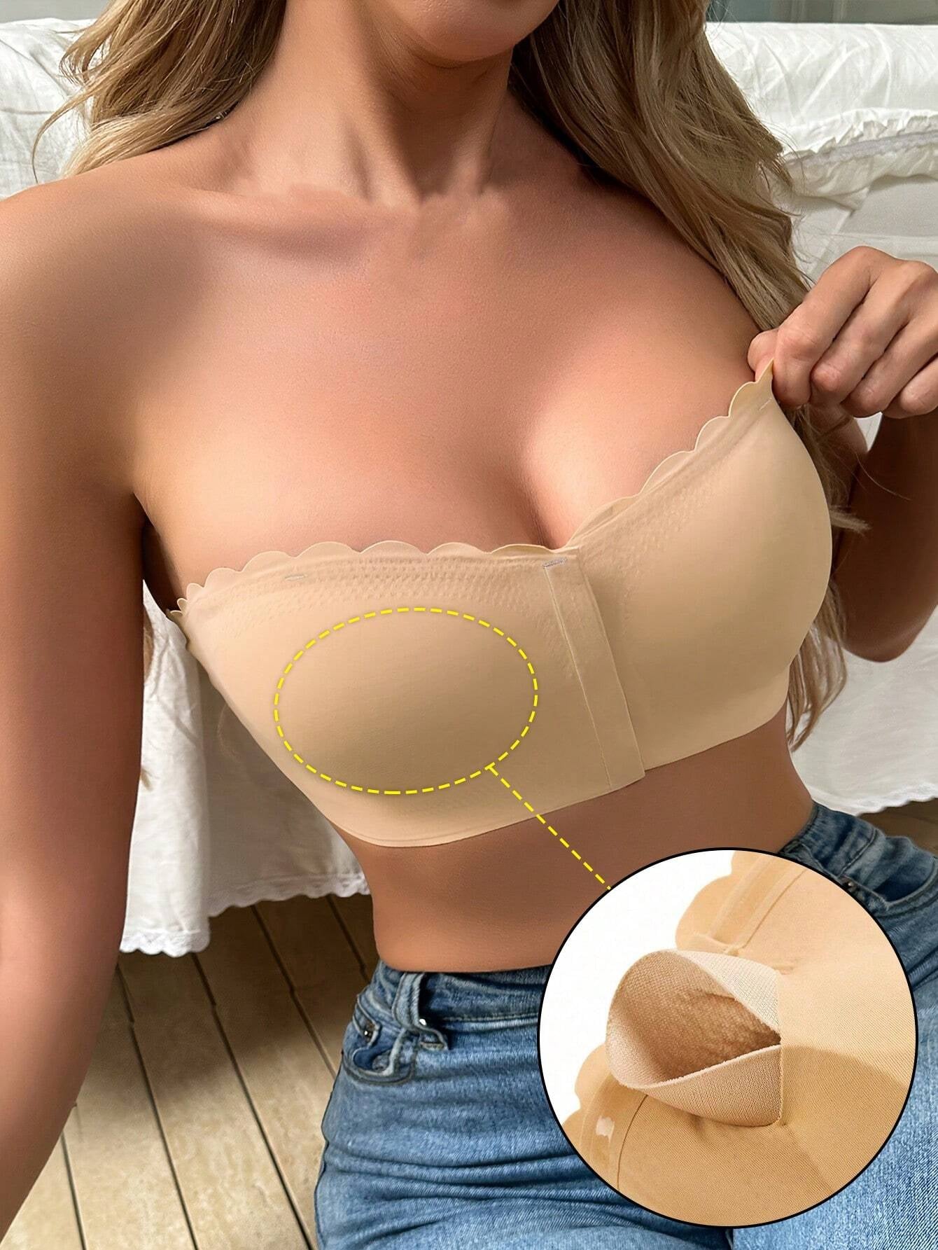 Front Closure Wireless Strapless Bra Beige