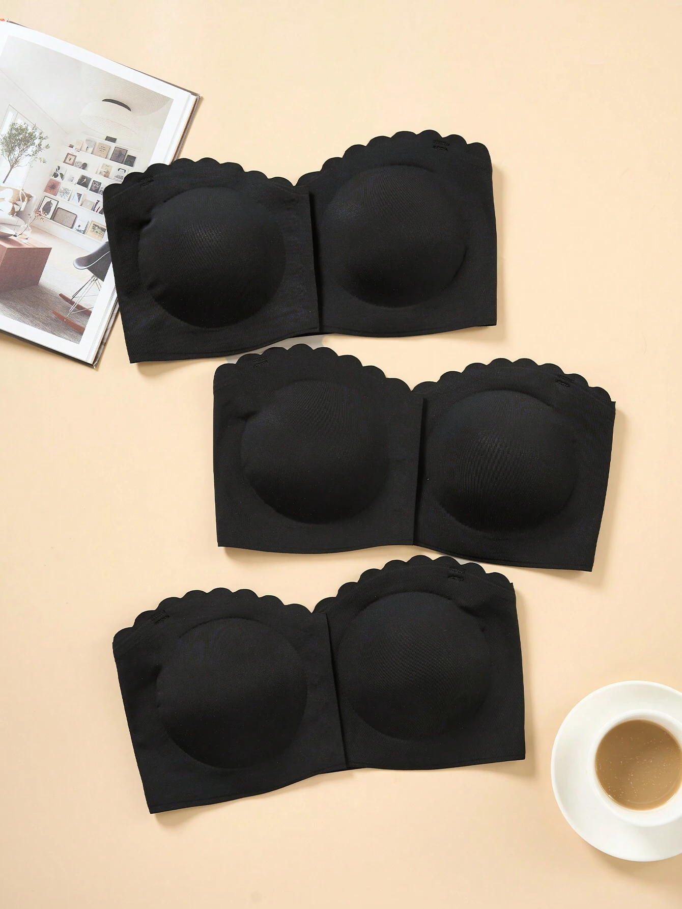 Front Closure Wireless Strapless Bra Black