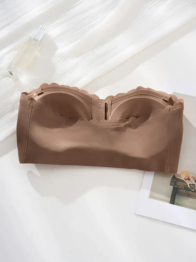 Front Closure Wireless Strapless Bra Brown