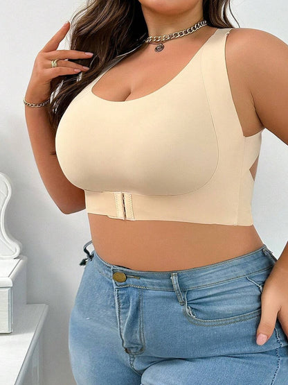 Plus Size Front Closure Push-up Wireless Bra Beige